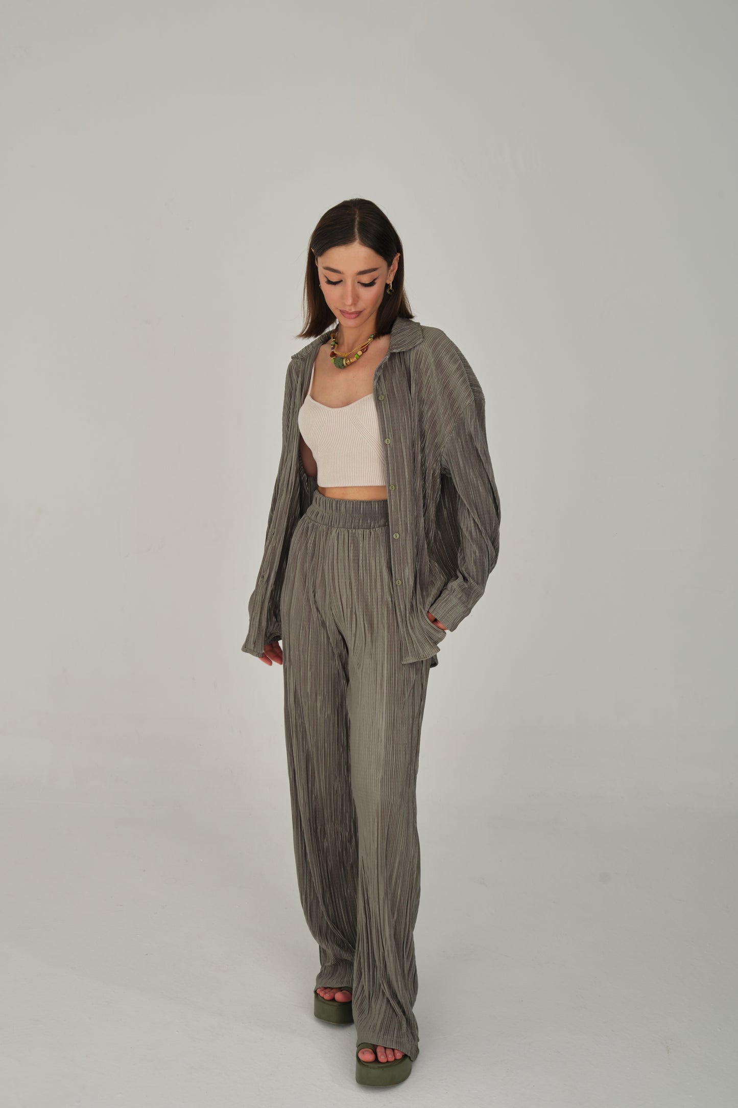 Set - lange Bluse & Hose | khaki