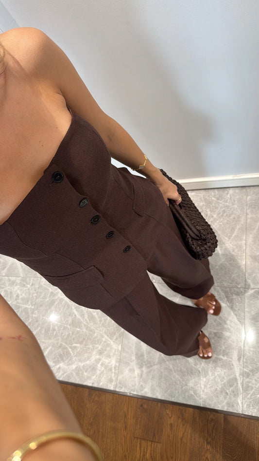 Zweiteiler-Set / High-Waist Hose & Top | braun