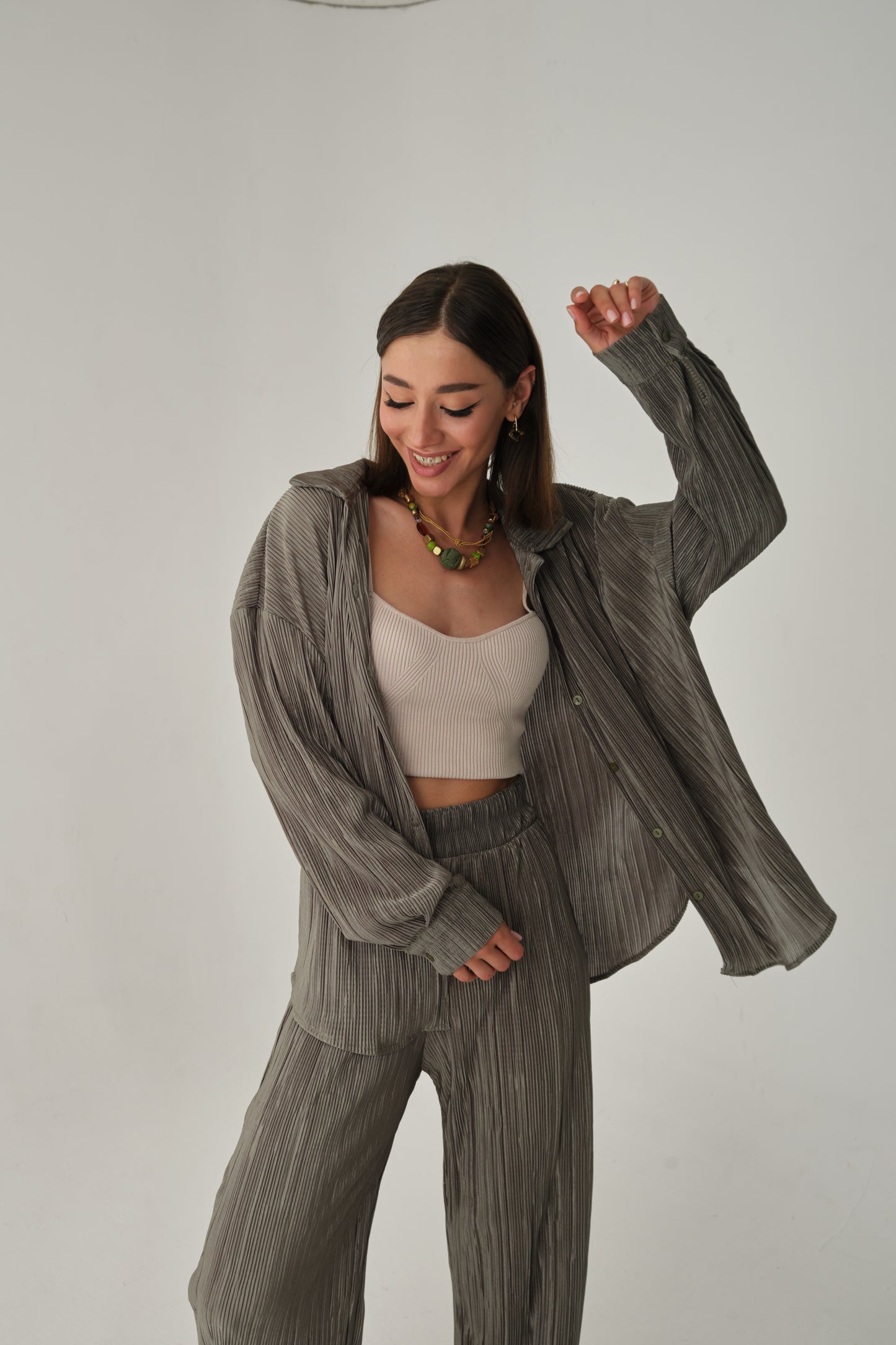 Set - lange Bluse & Hose | khaki