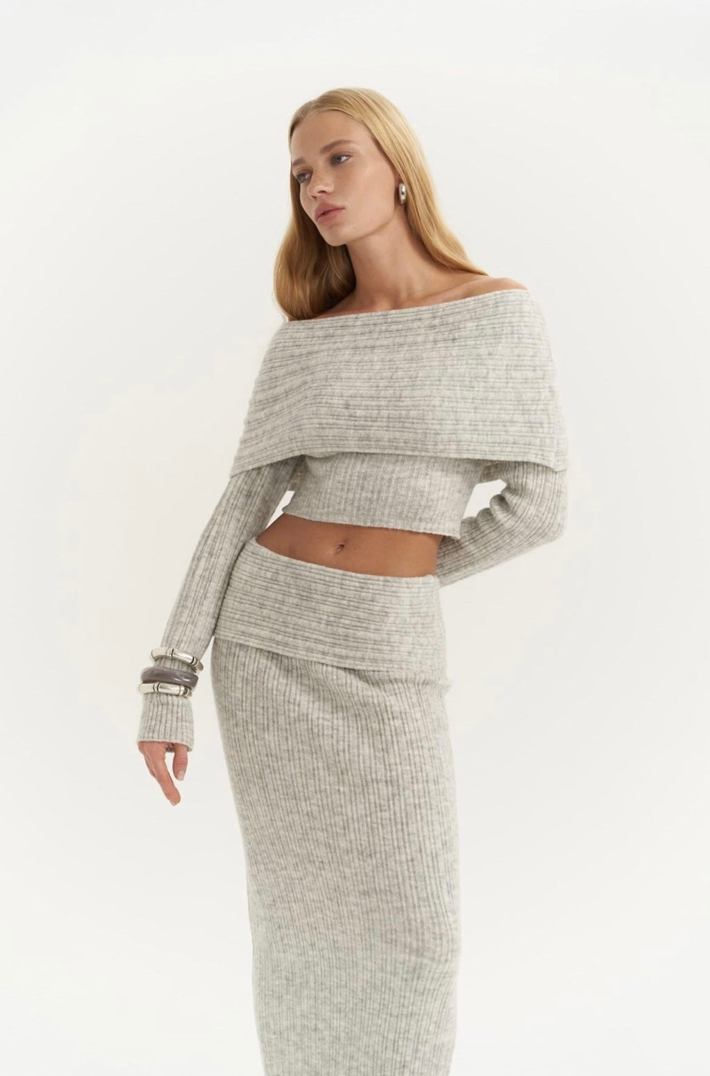 Set - Strickrock & Crop Top | grau