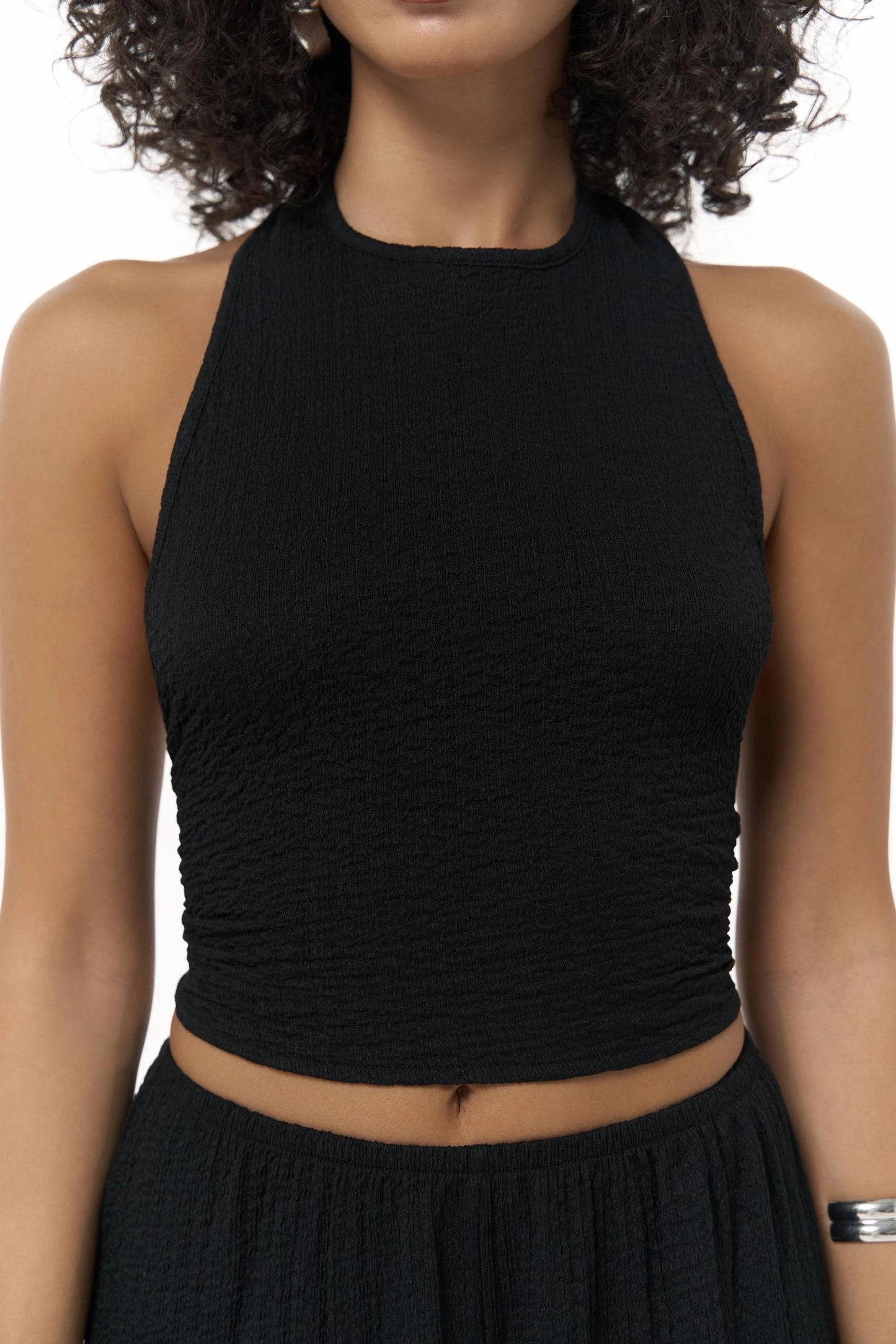 Set - Bindedetail Crop & Stoffhose – schwarz