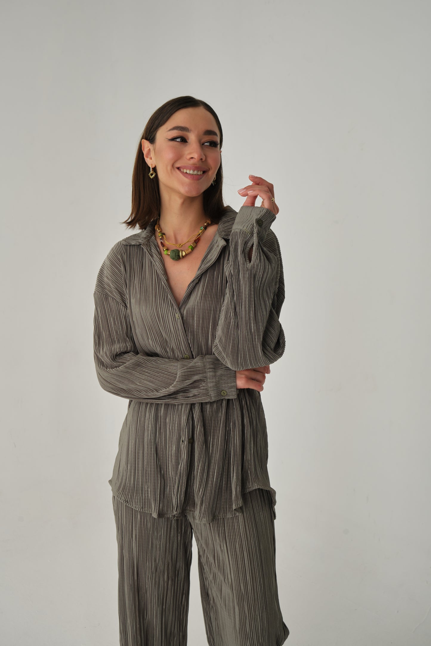 Set - lange Bluse & Hose | khaki