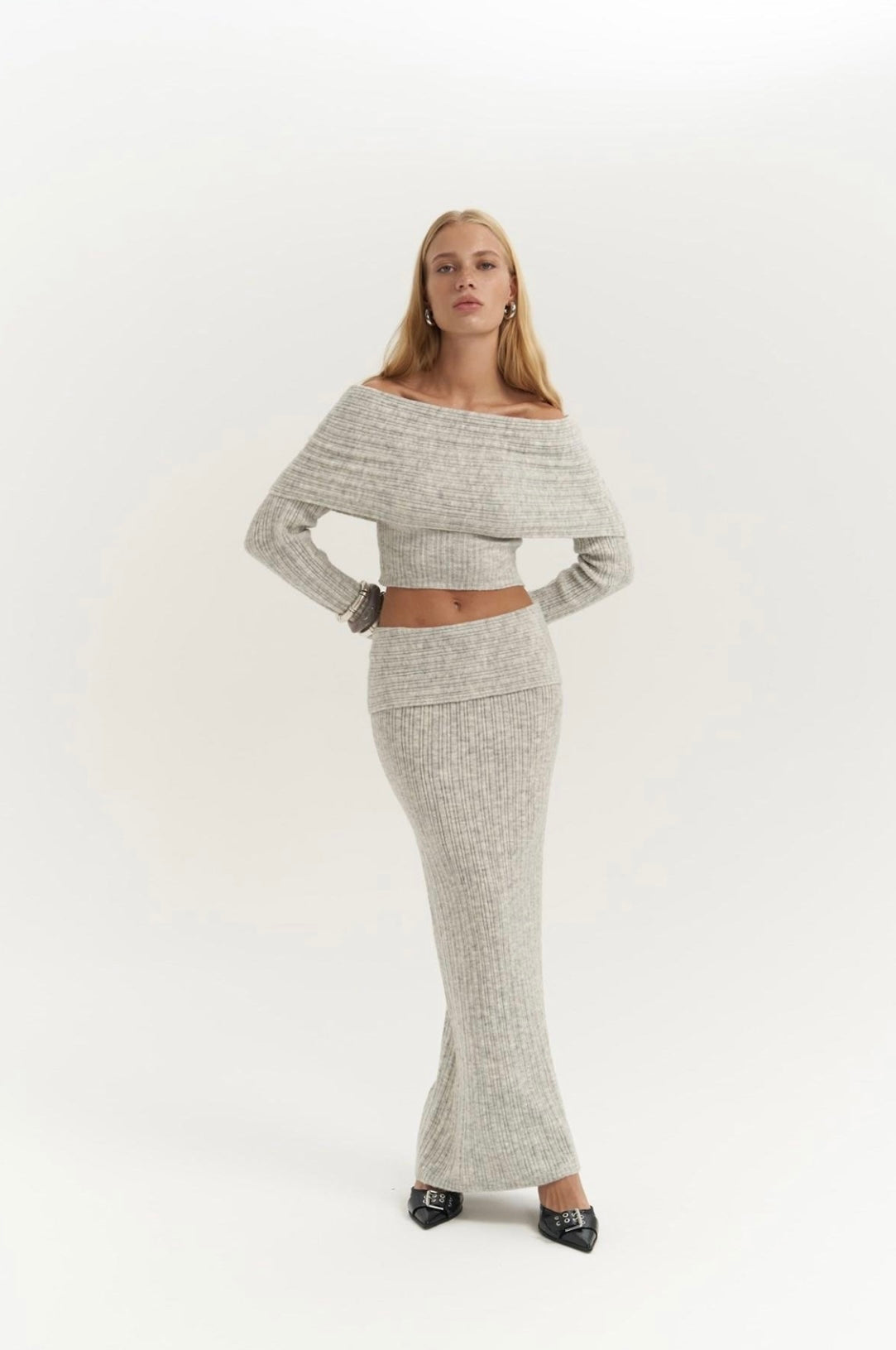 Set - Strickrock & Crop Top | grau