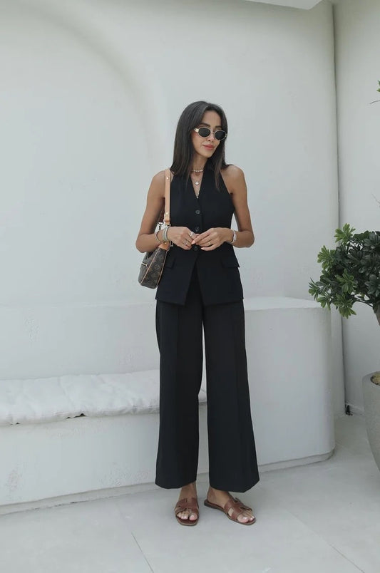 Solé Set - rückenfreies Top & Stoffhose | schwarz