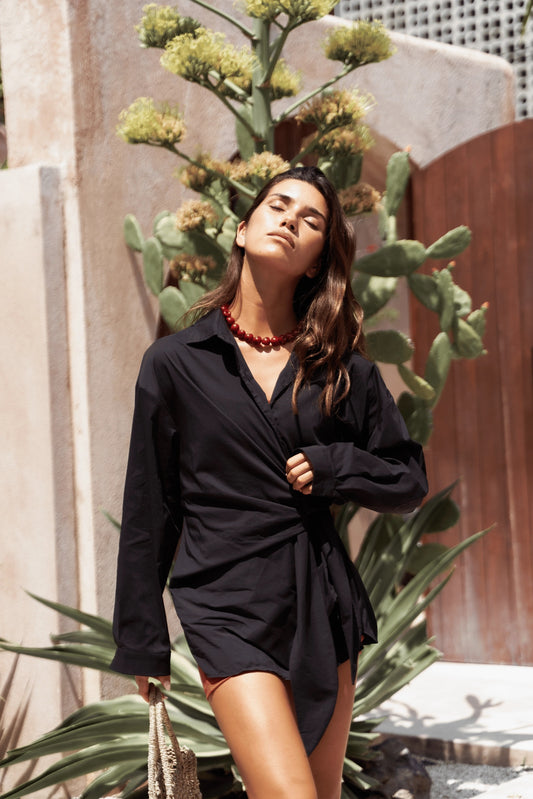 Bluse mit Bindedetail | schwarz