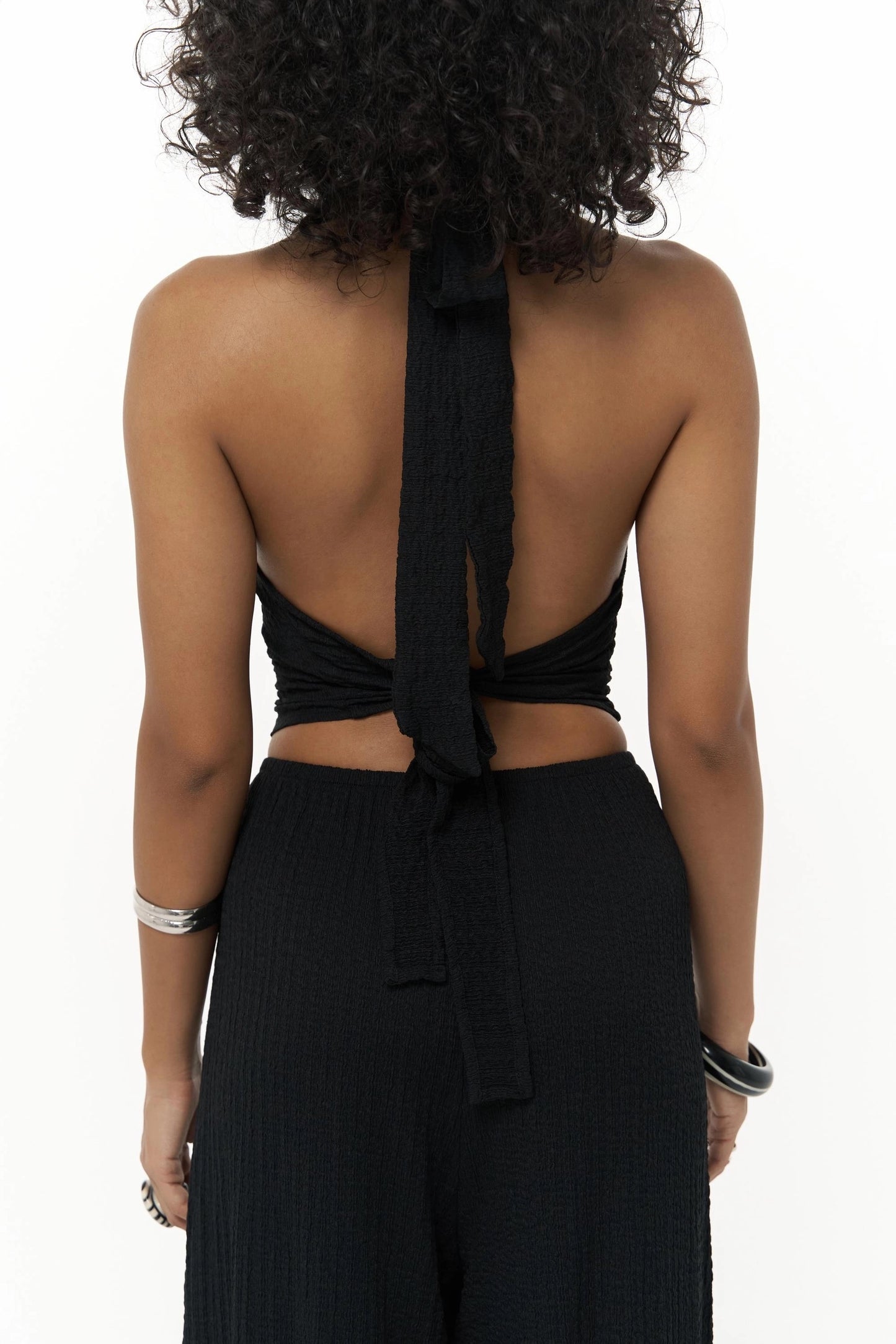 Set - Bindedetail Crop & Stoffhose – schwarz