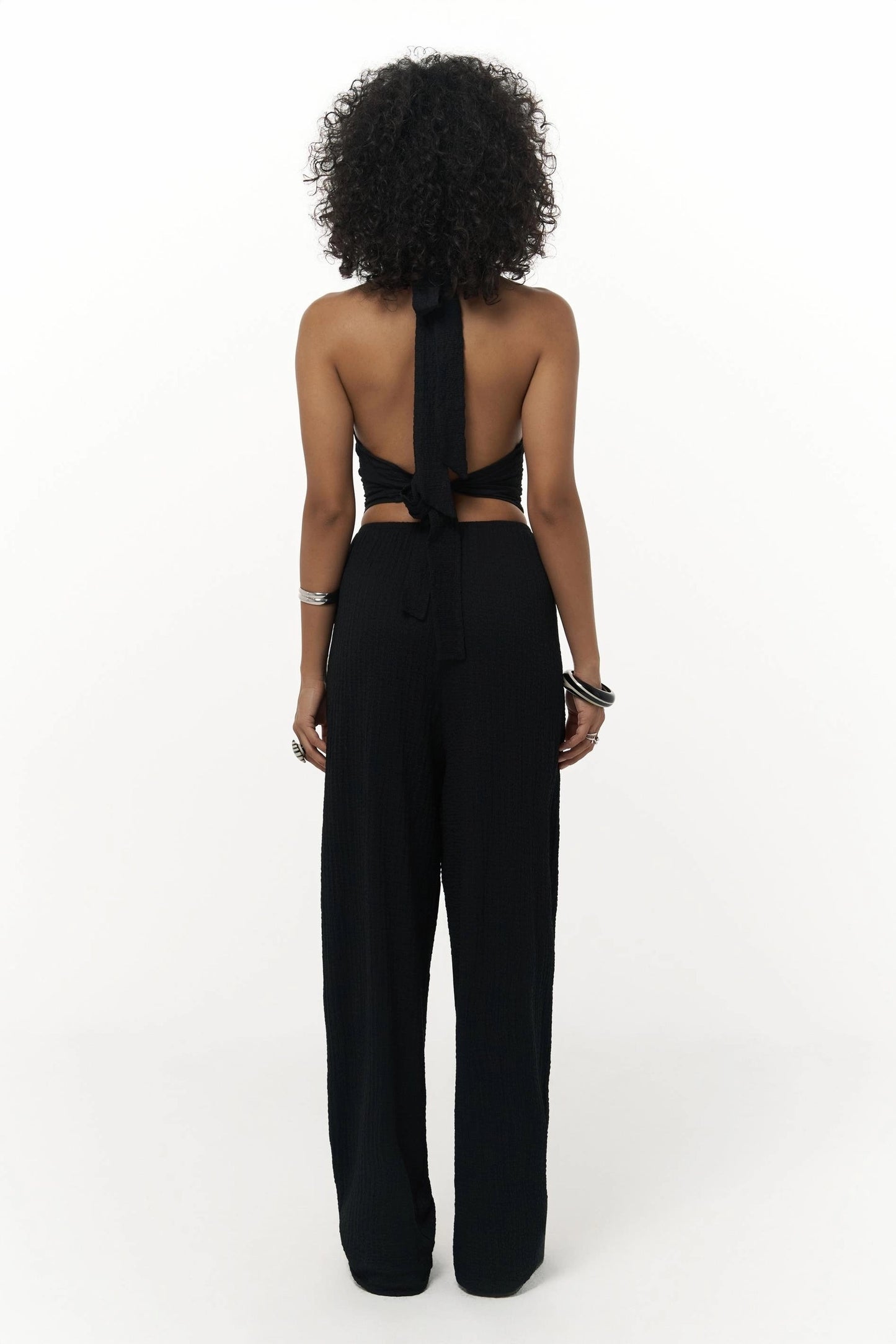 Set - Bindedetail Crop & Stoffhose – schwarz