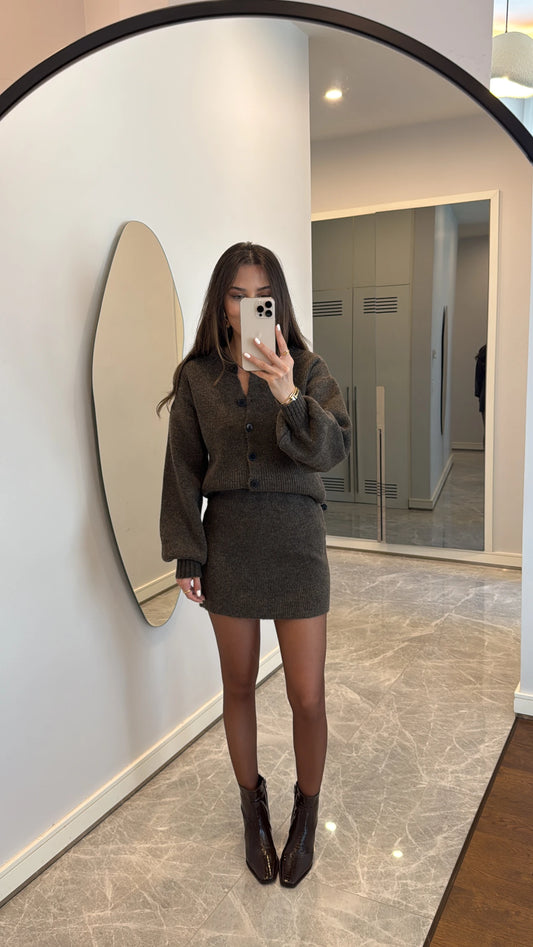 Set - Minirock & Strickjacke | khaki