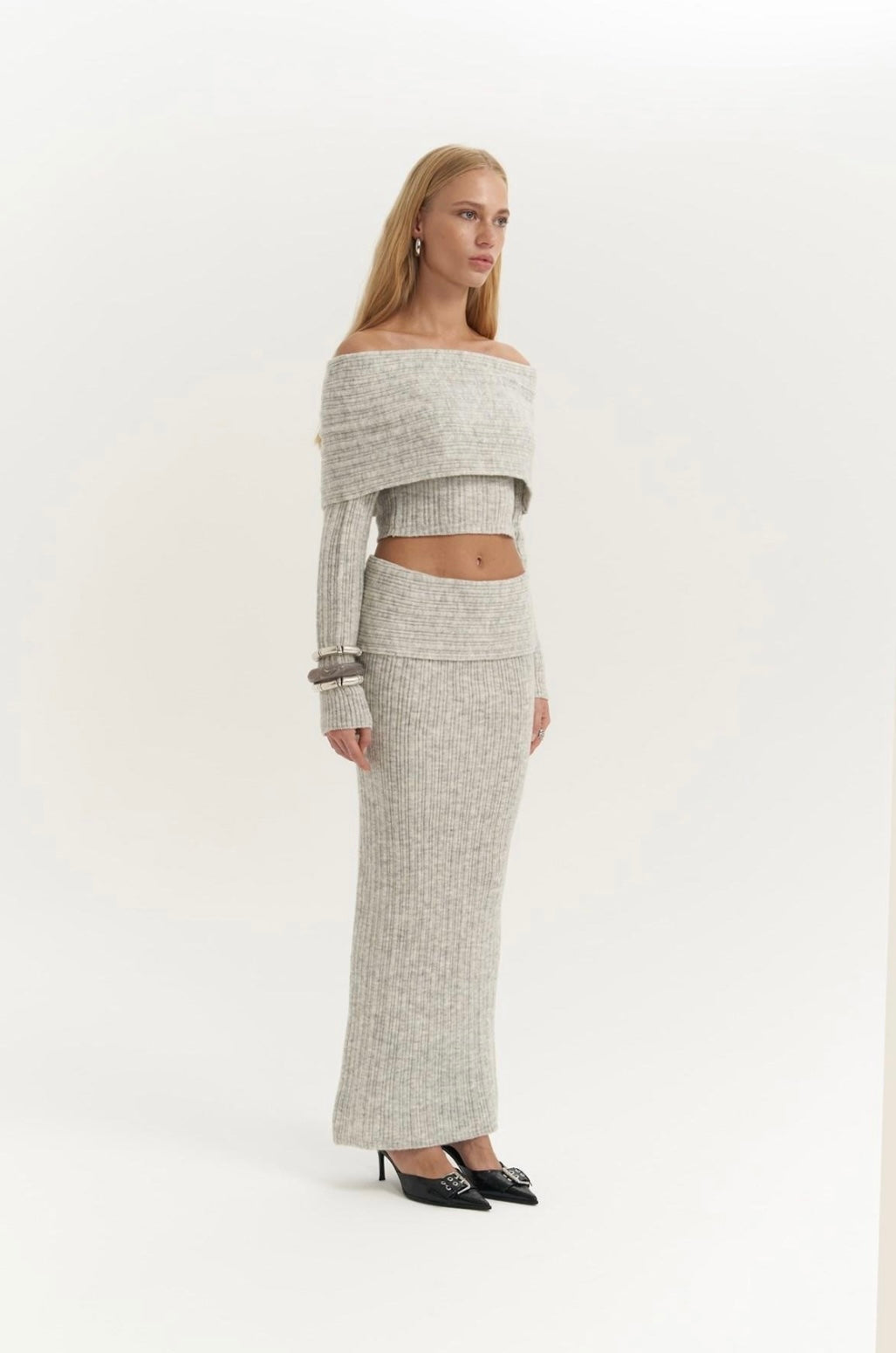 Set - Strickrock & Crop Top | grau