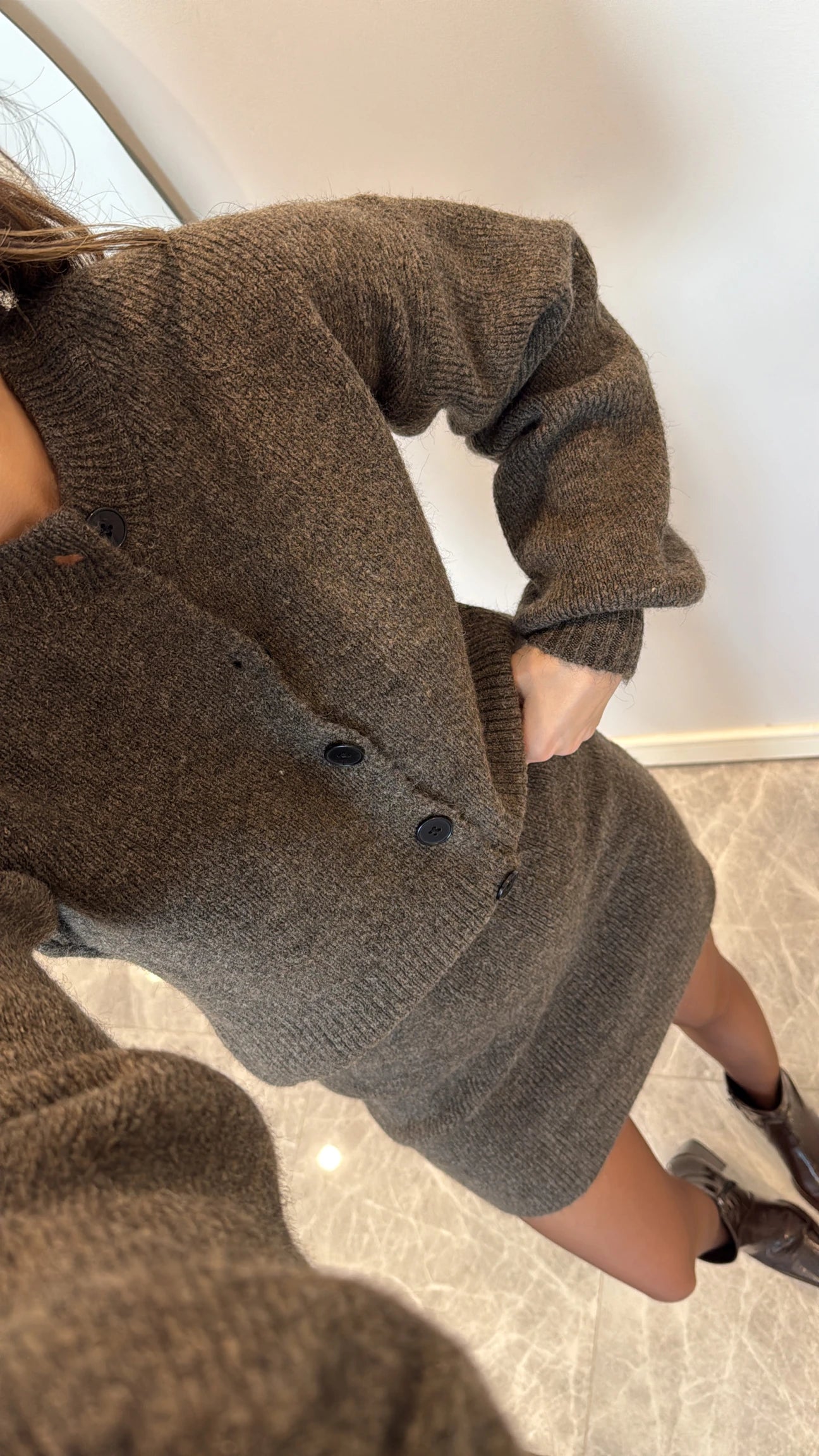 Set - Minirock & Strickjacke | khaki