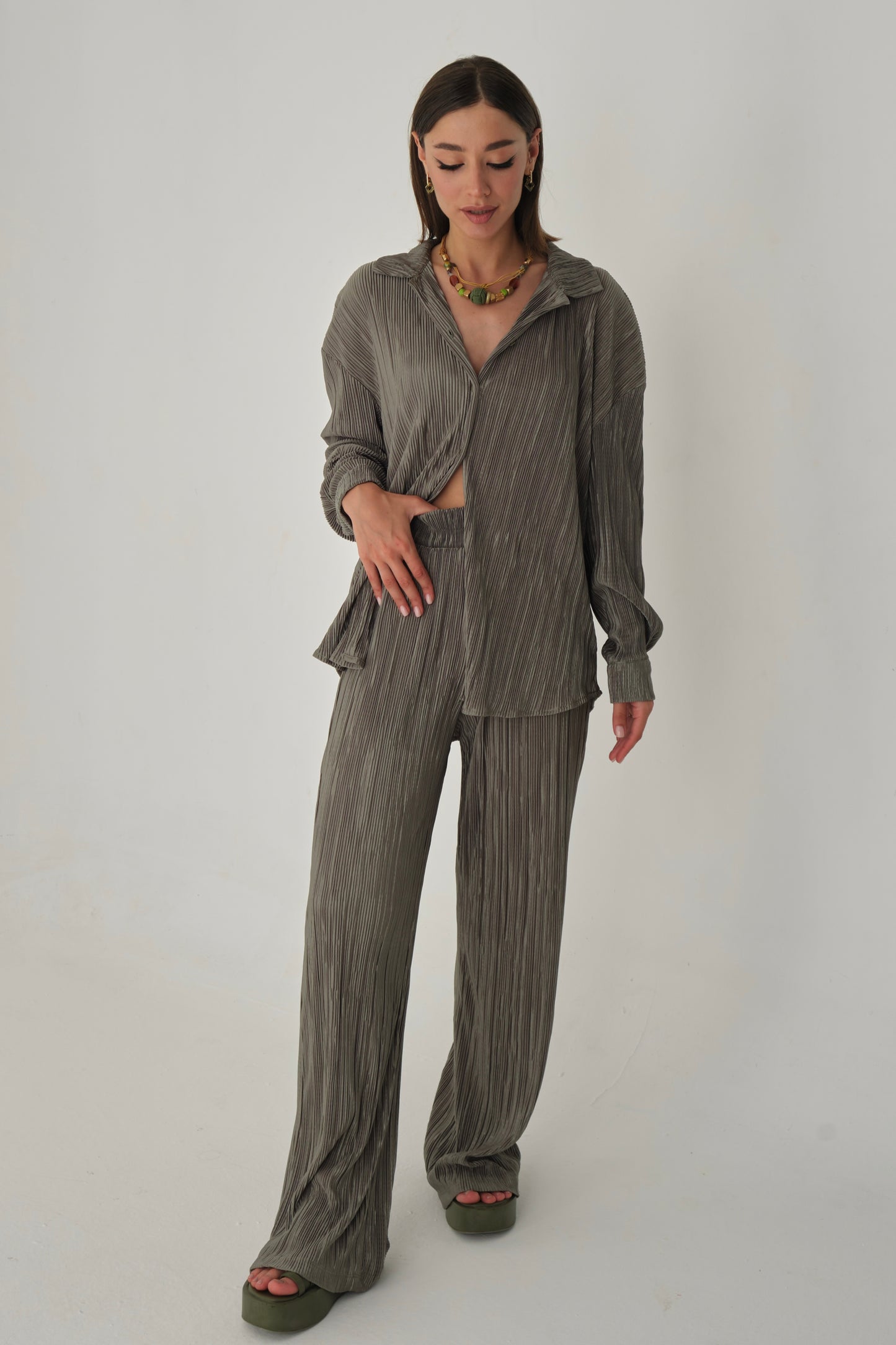 Set - lange Bluse & Hose | khaki