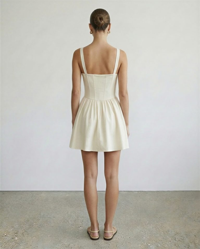 Baumwoll-Minikleid mit Korsett-Detail | Vanille