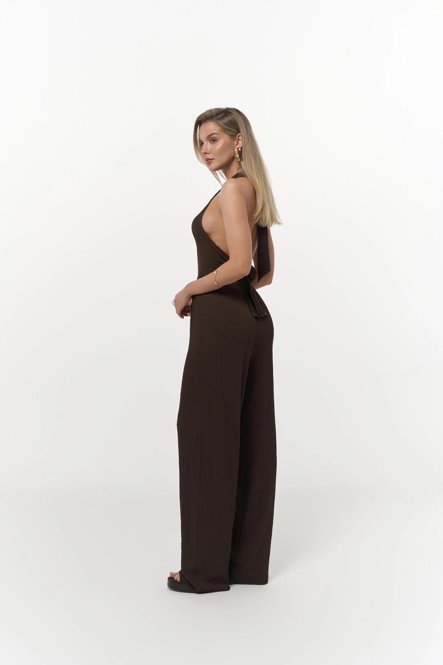 Set - Bindedetail Crop & Stoffhose – Braun