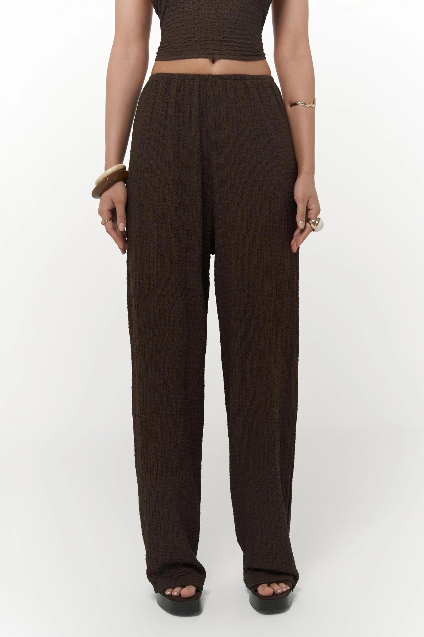 Set - Bindedetail Crop & Stoffhose – Braun