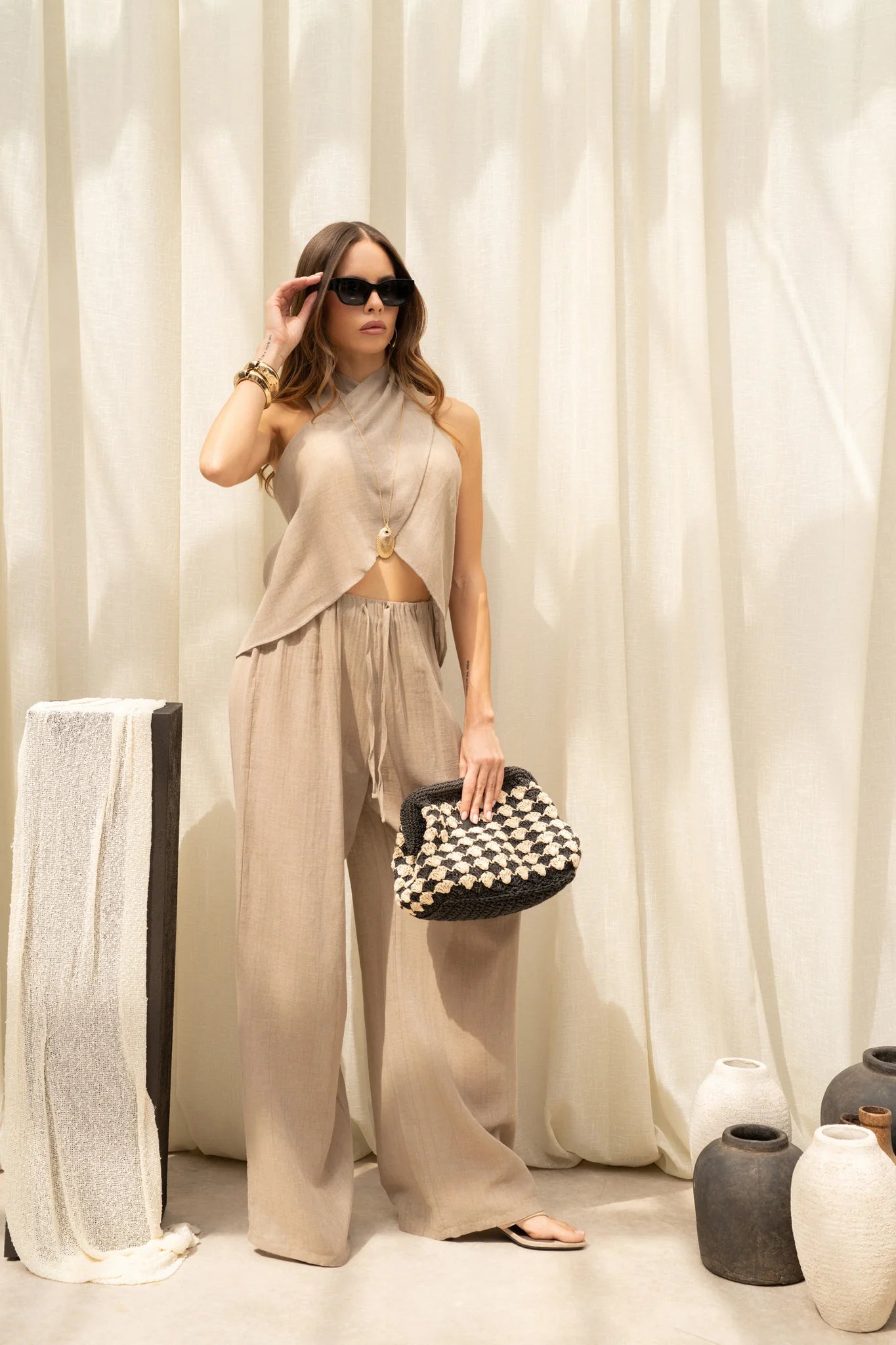 Zweiteiler Set – Neckholder Crop & Hose | khaki