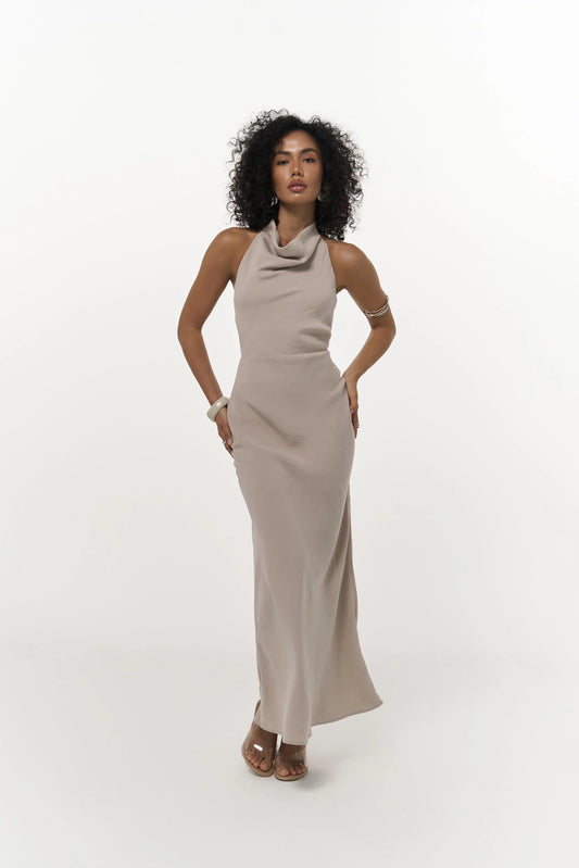 Maxikleid mit Rückenschnürung | Taupe