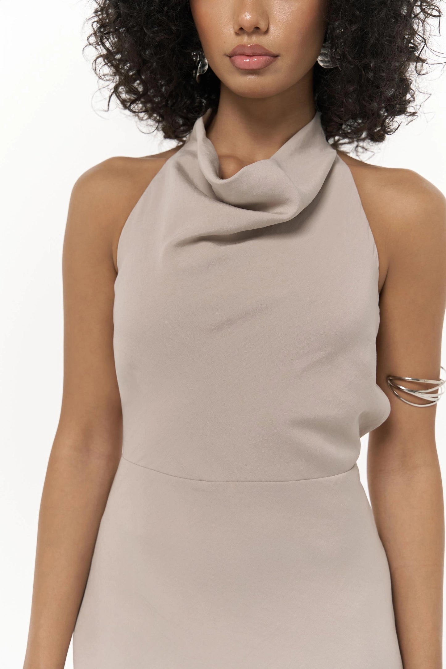 Maxikleid mit Rückenschnürung | Taupe