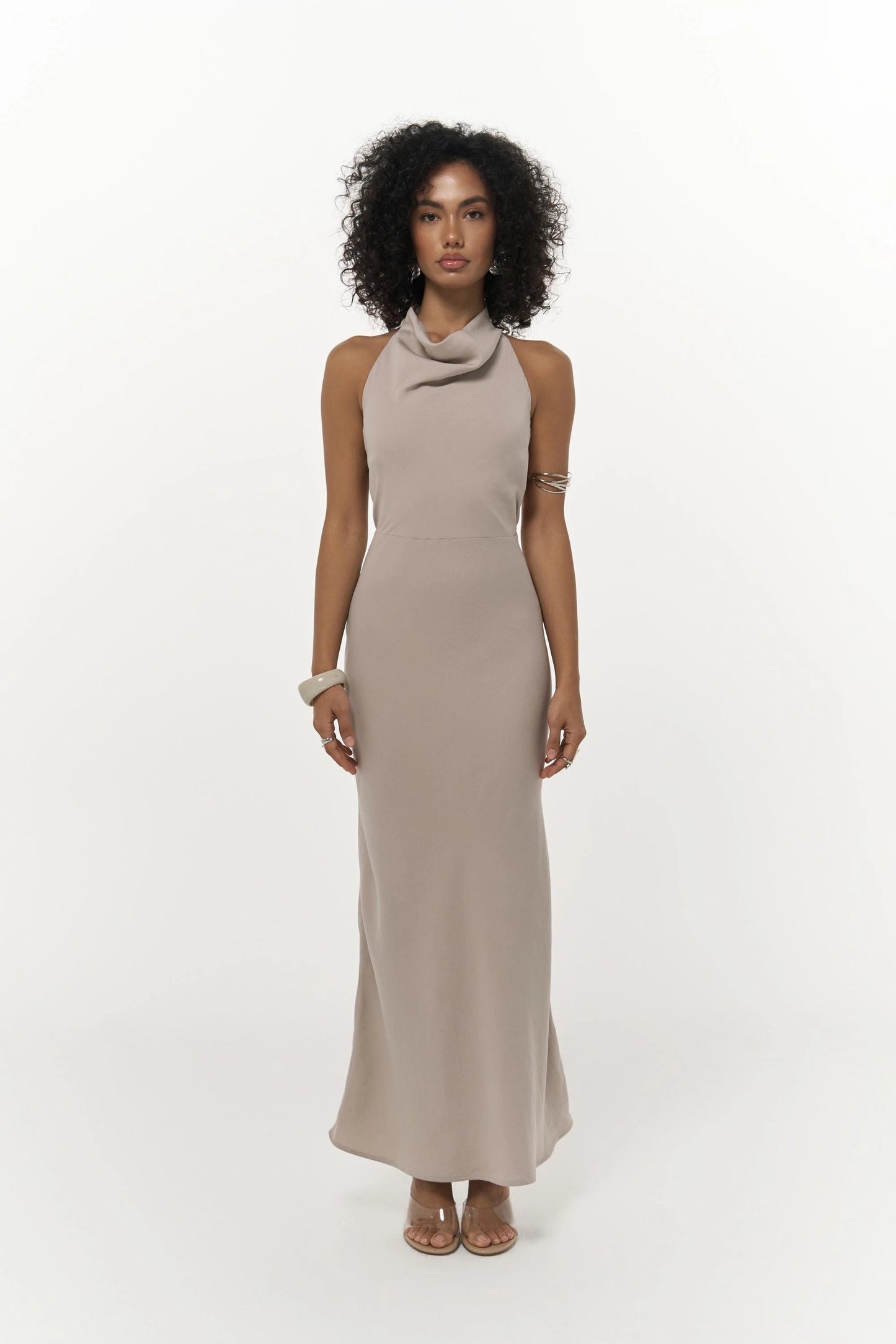 Maxikleid mit Rückenschnürung | Taupe