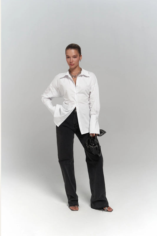 Hemdbluse mit Bindedetail | weiss