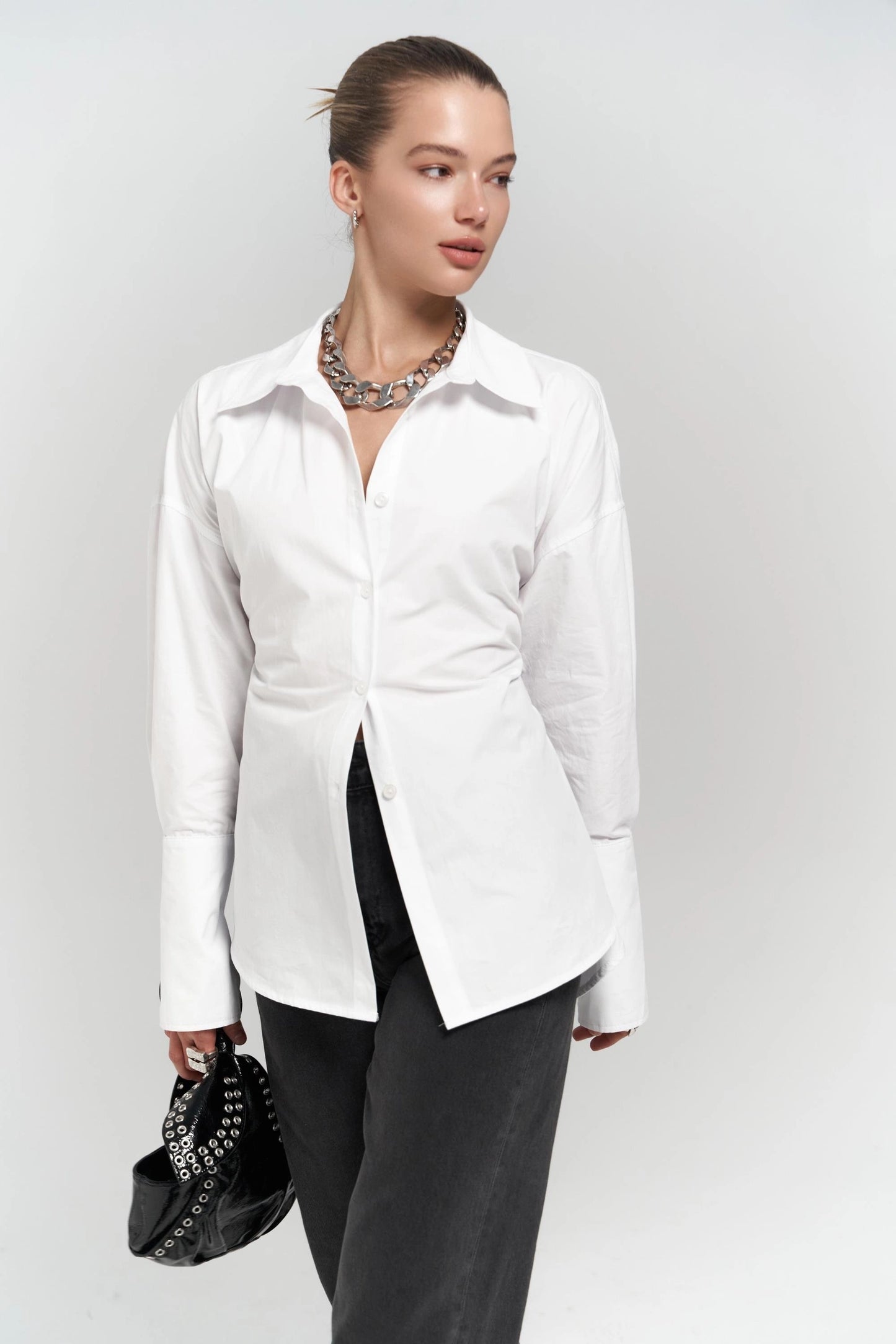 Hemdbluse mit Bindedetail | weiss
