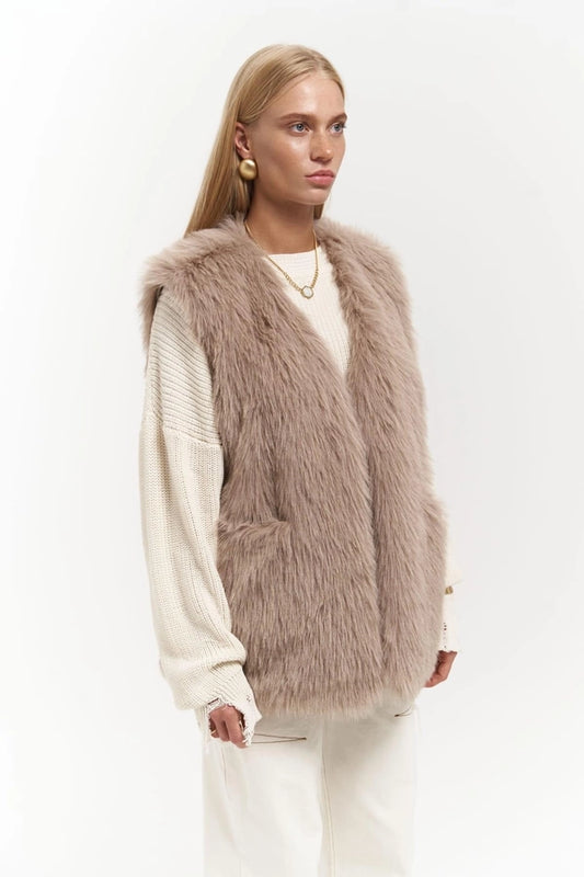 Weste aus Kunstfell - braun