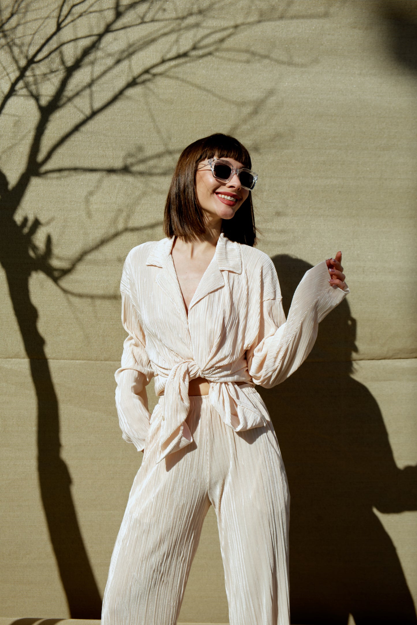 Set - lange Bluse & Hose | cream