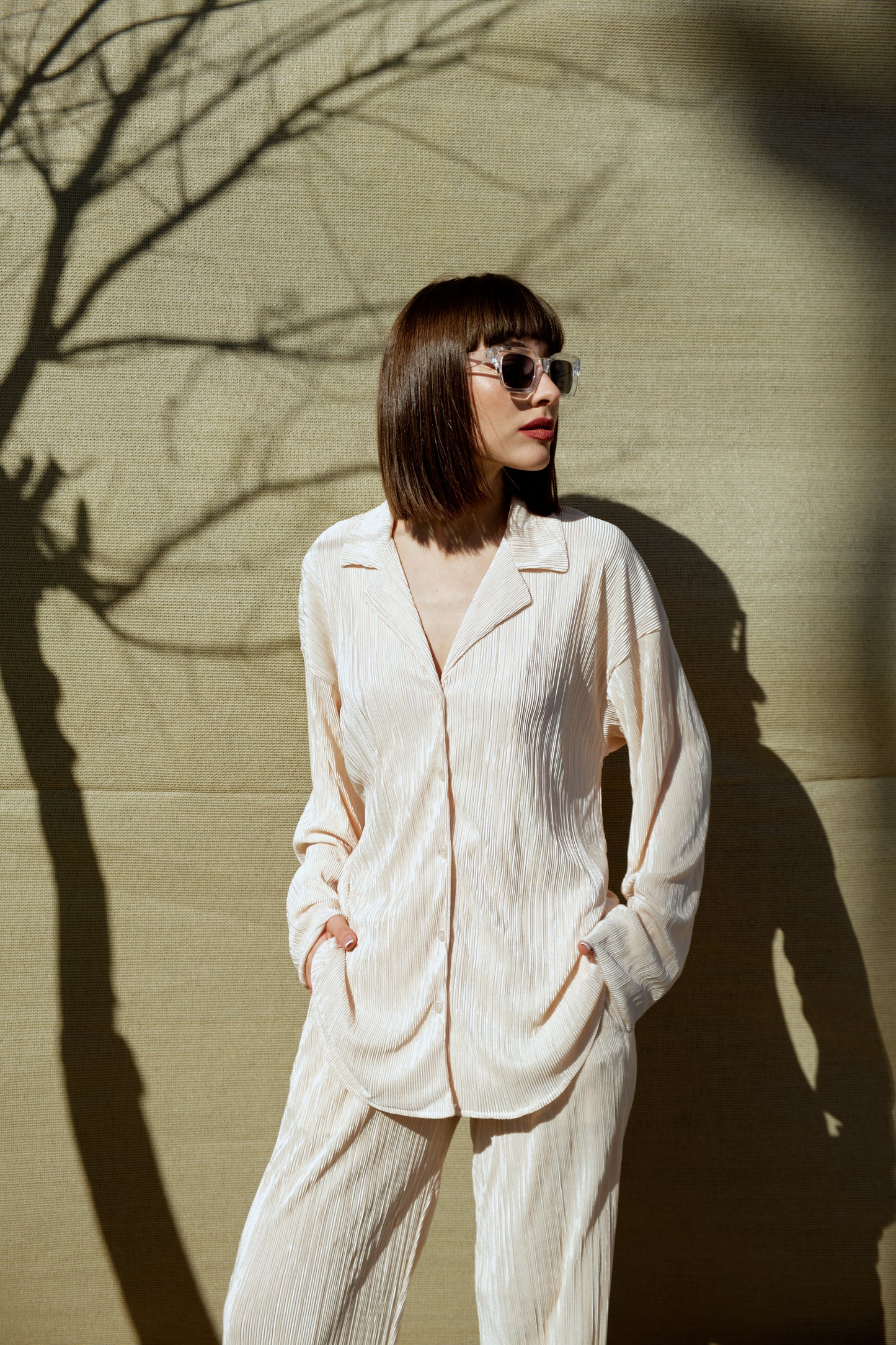 Set - lange Bluse & Hose | cream