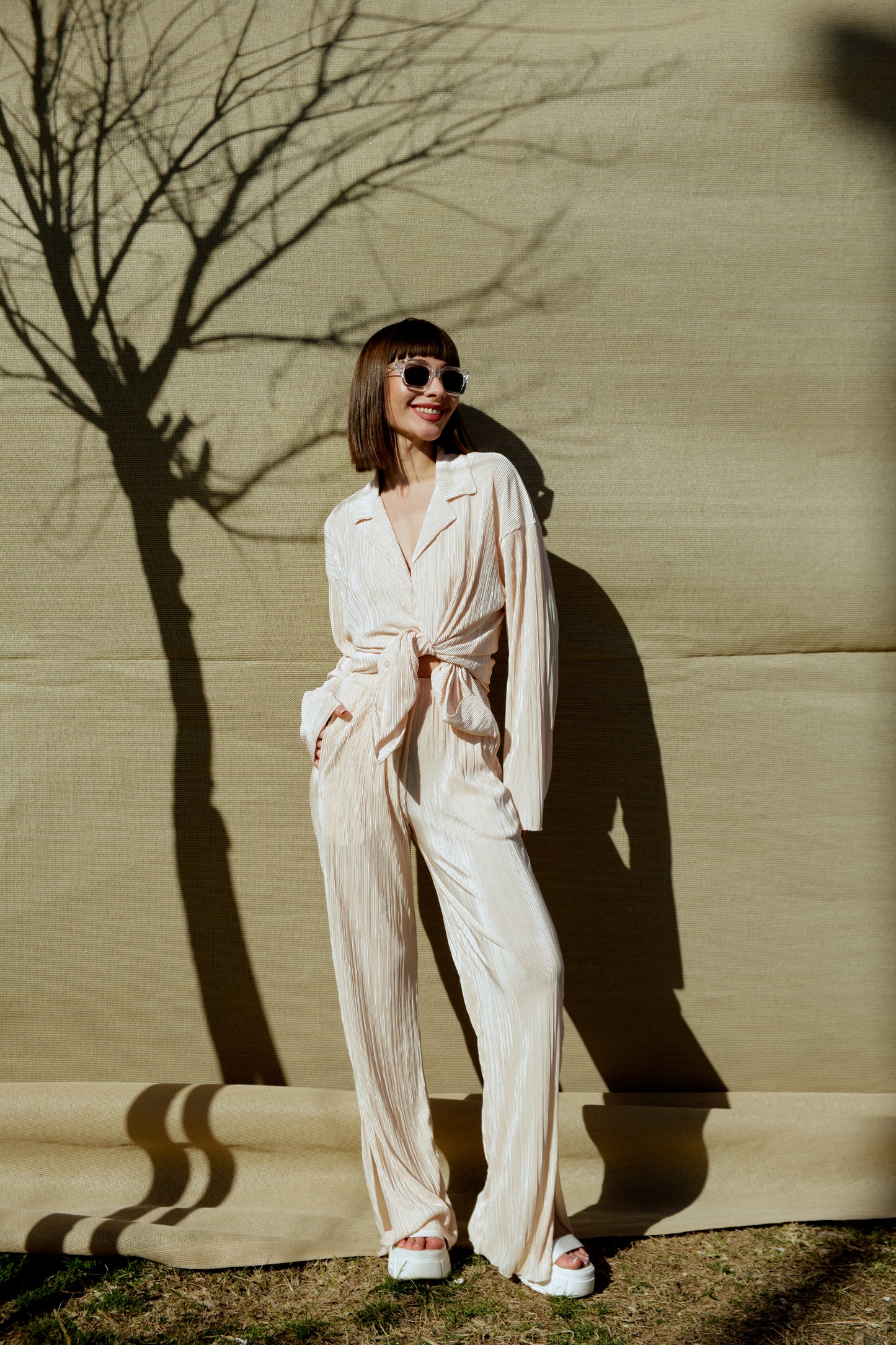 Set - lange Bluse & Hose | cream