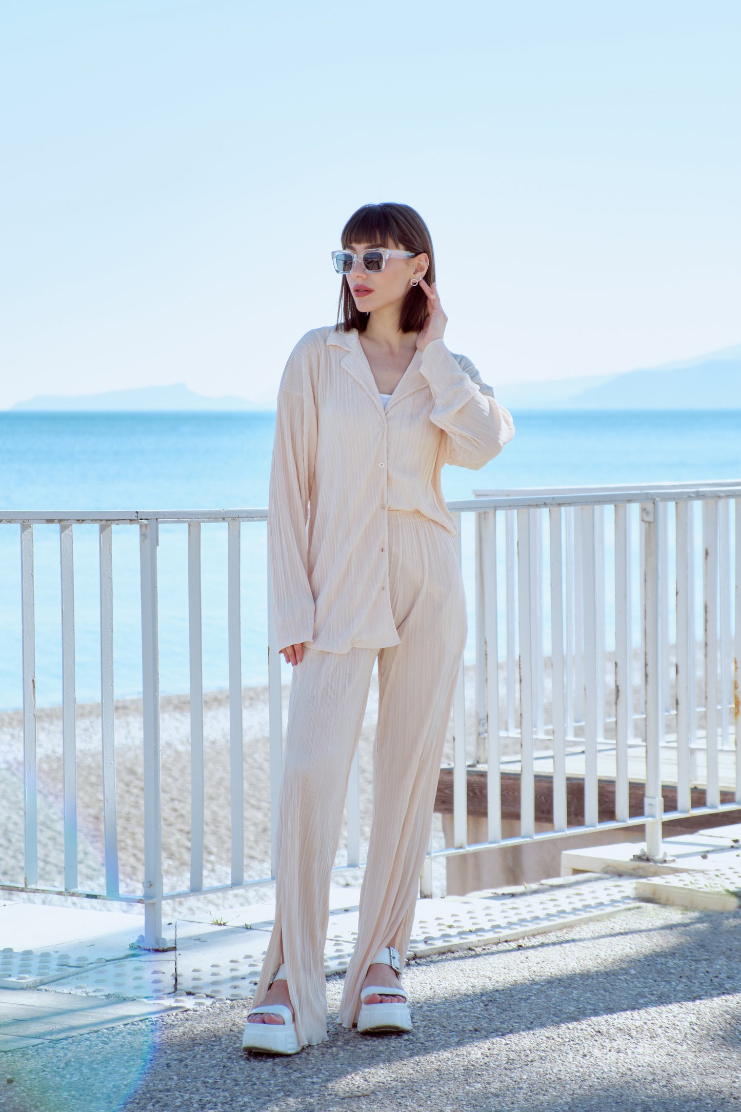 Set - lange Bluse & Hose | cream
