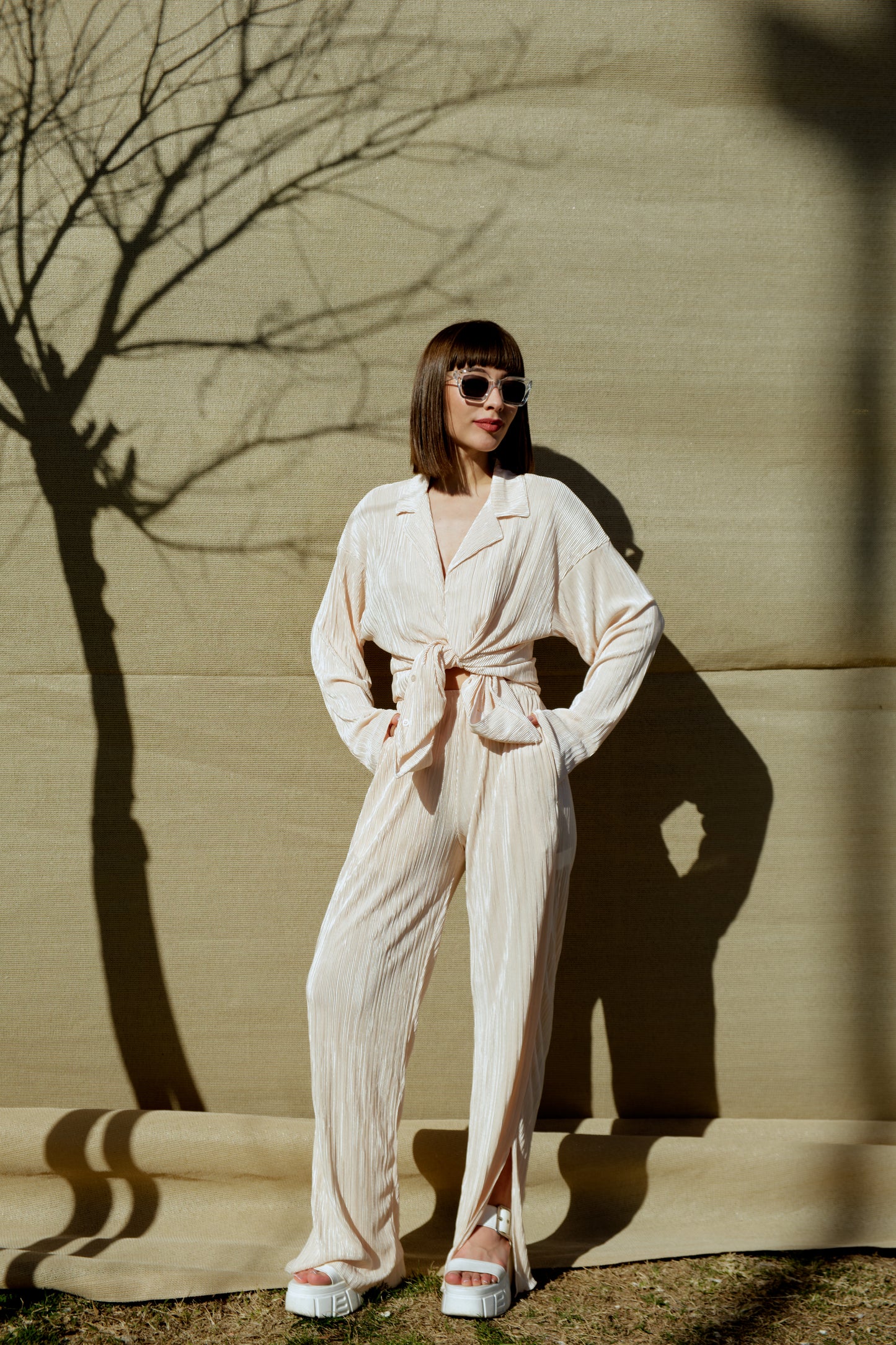 Set - lange Bluse & Hose | cream
