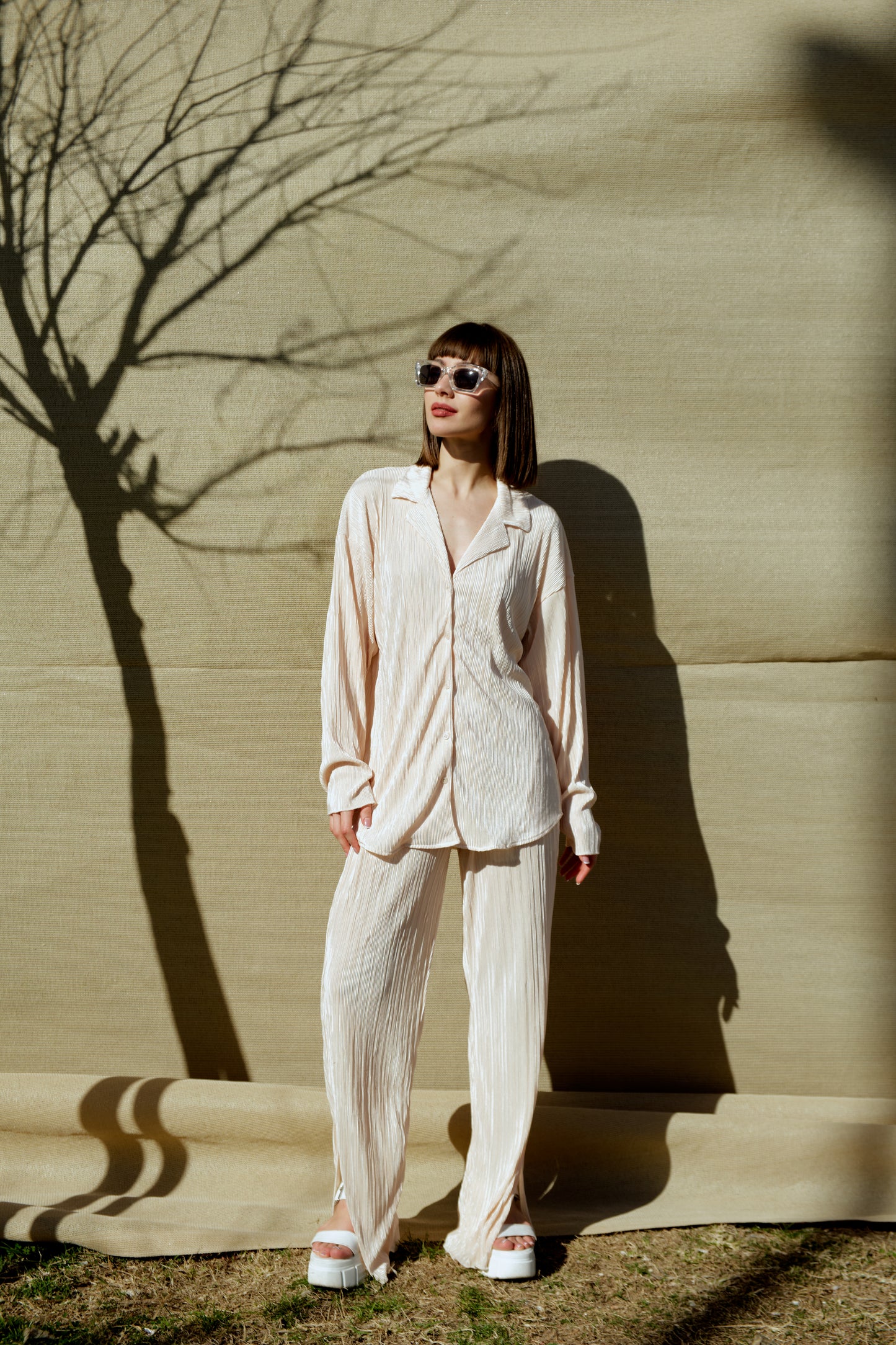 Set - lange Bluse & Hose | cream