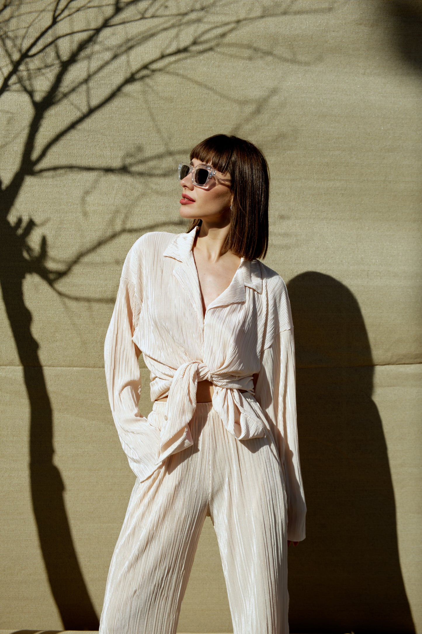 Set - lange Bluse & Hose | cream