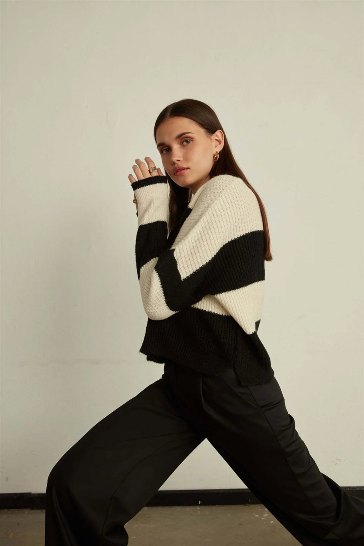 gestreifter Pullover mit Polo-Kragen