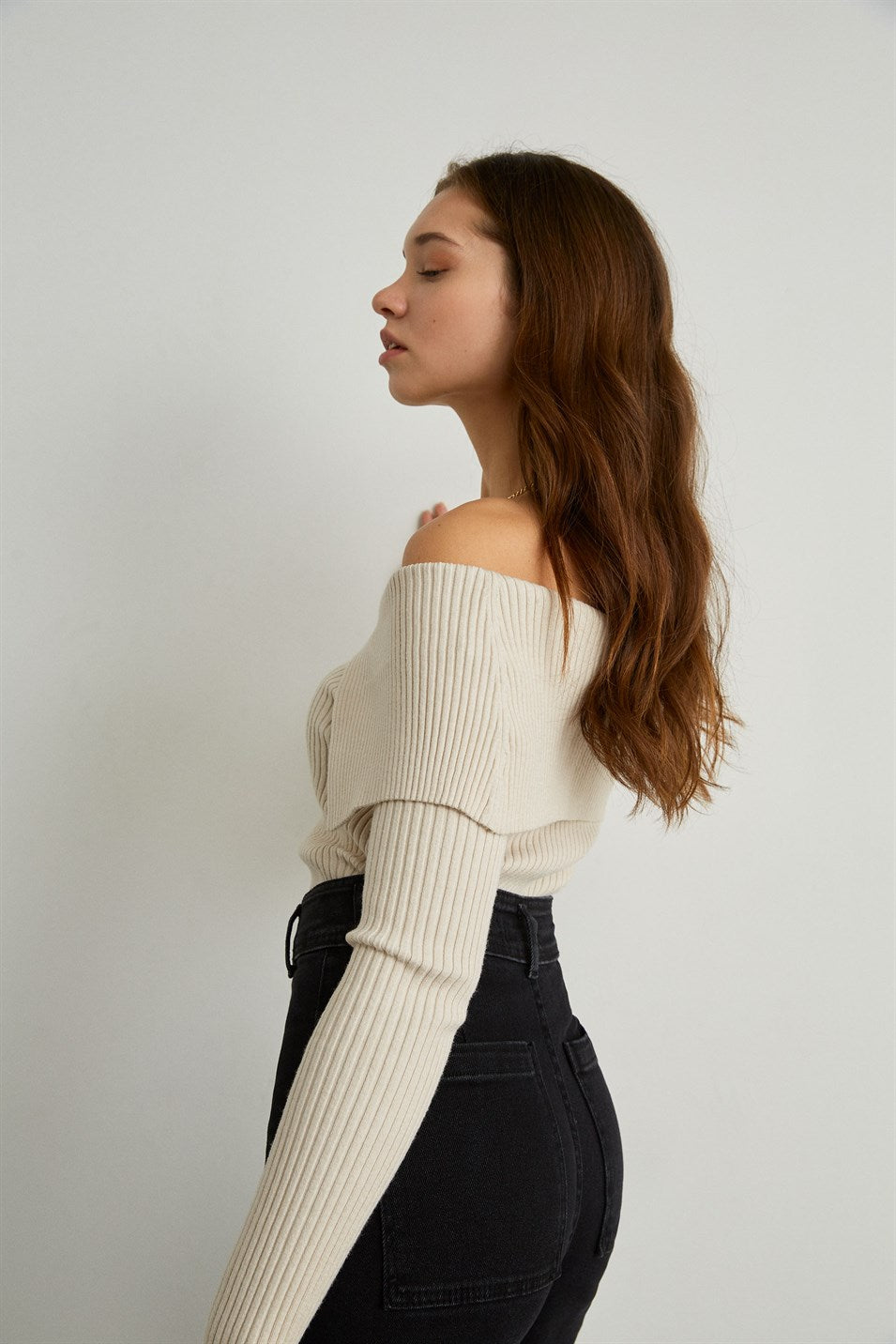 Kragenpullover - Ecru Weiss
