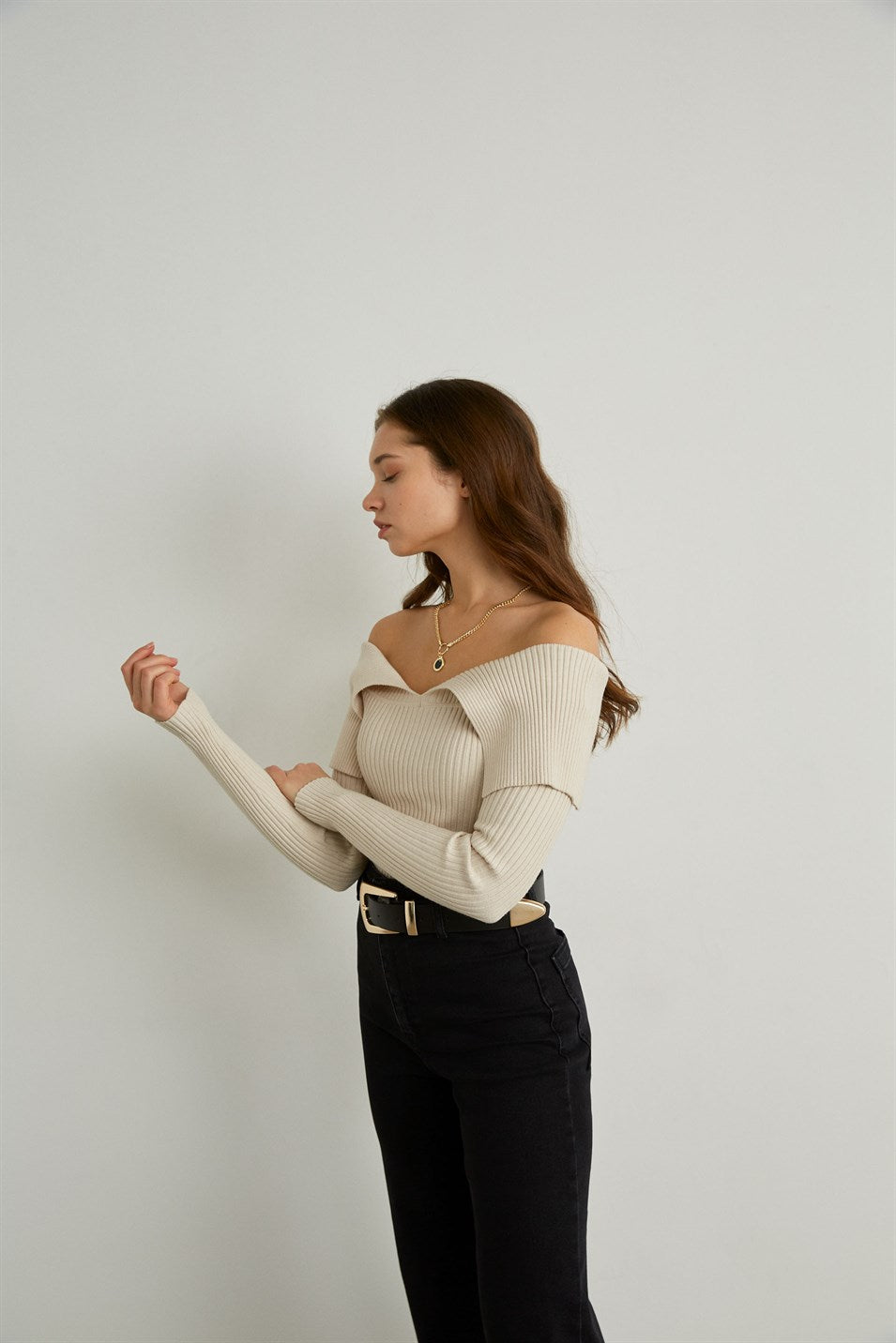 Kragenpullover - Ecru Weiss