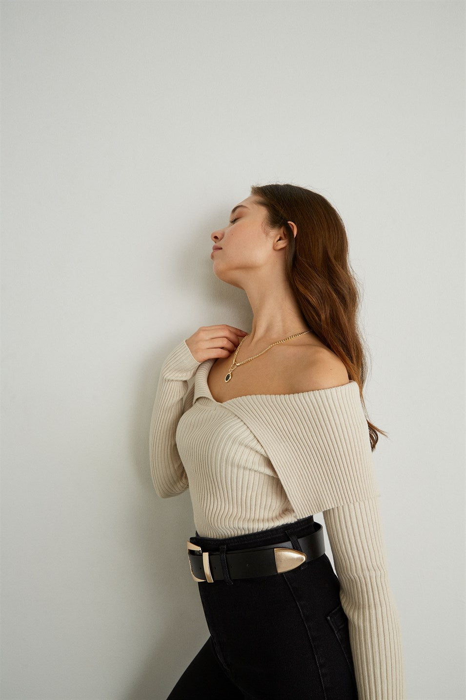 Kragenpullover - Ecru Weiss