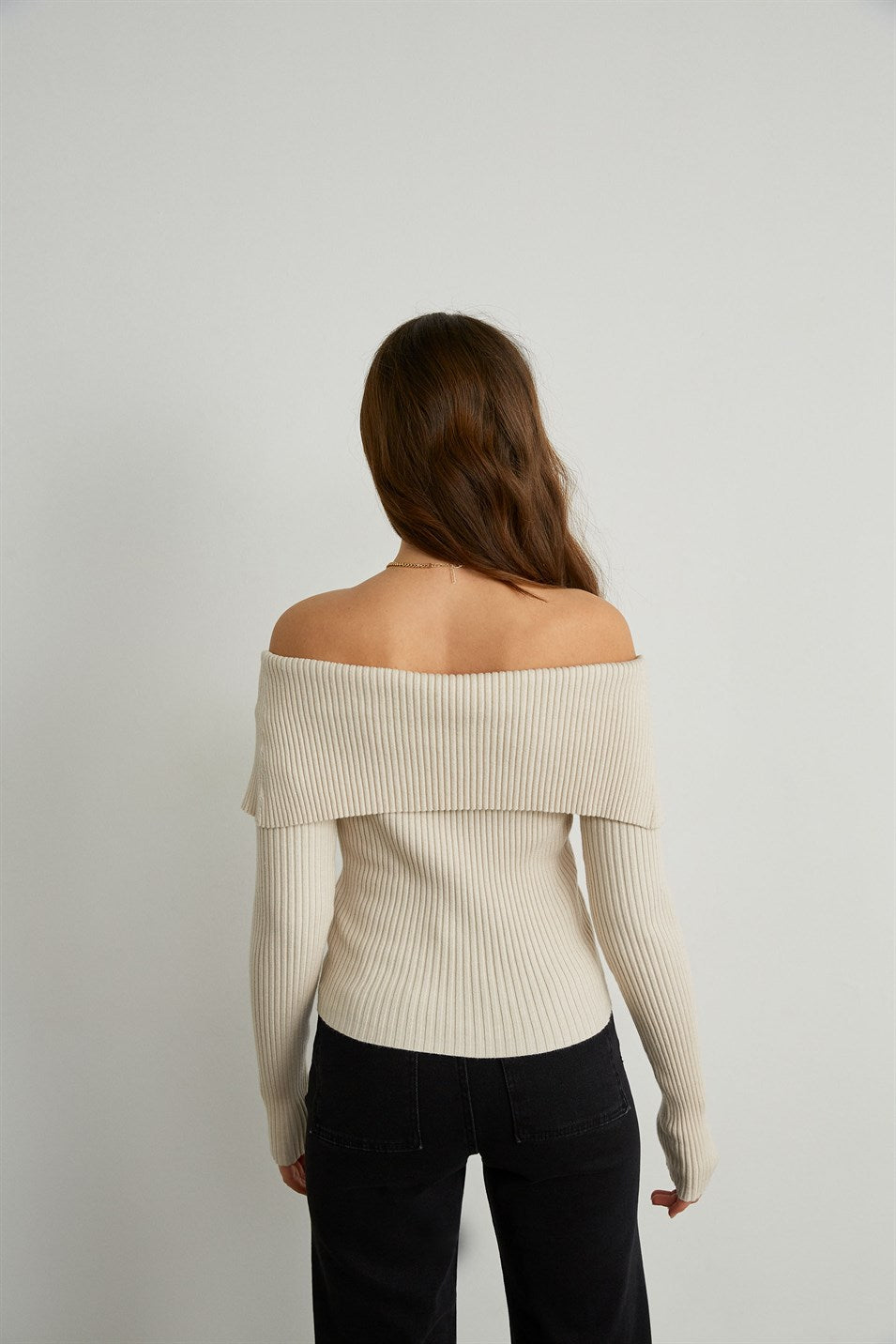 Kragenpullover - Ecru Weiss