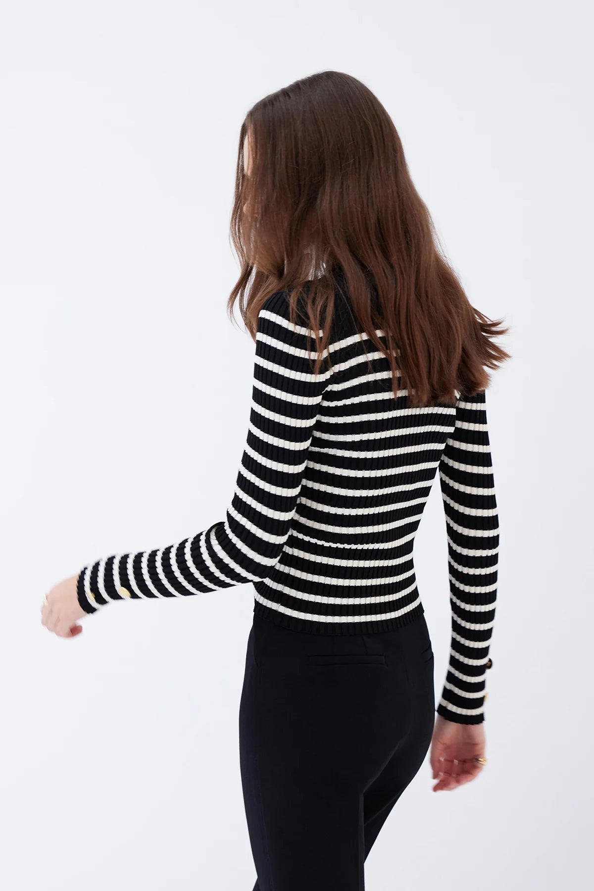 gestreifter Strickpullover - schwarz