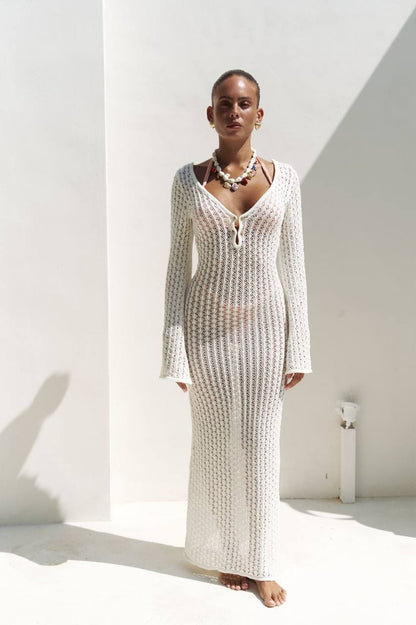 Langes Strickkleid | beige