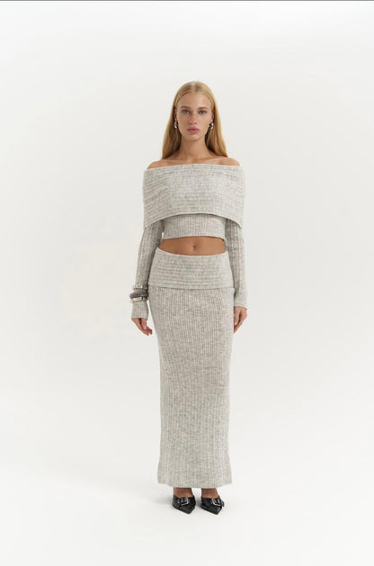 Set - Strickrock & Crop Top | grau
