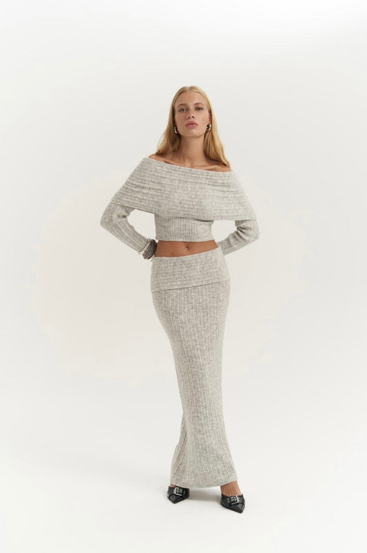 Set - Strickrock & Crop Top | grau