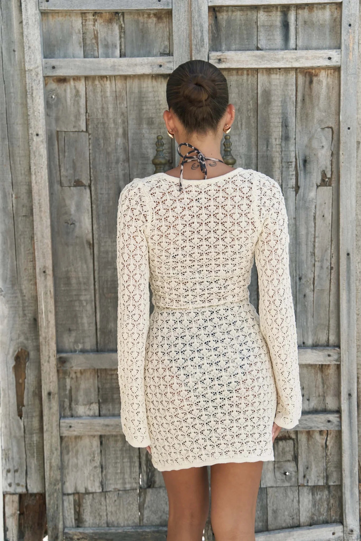 Mini-Strickkleid mit Bindedetail | beige