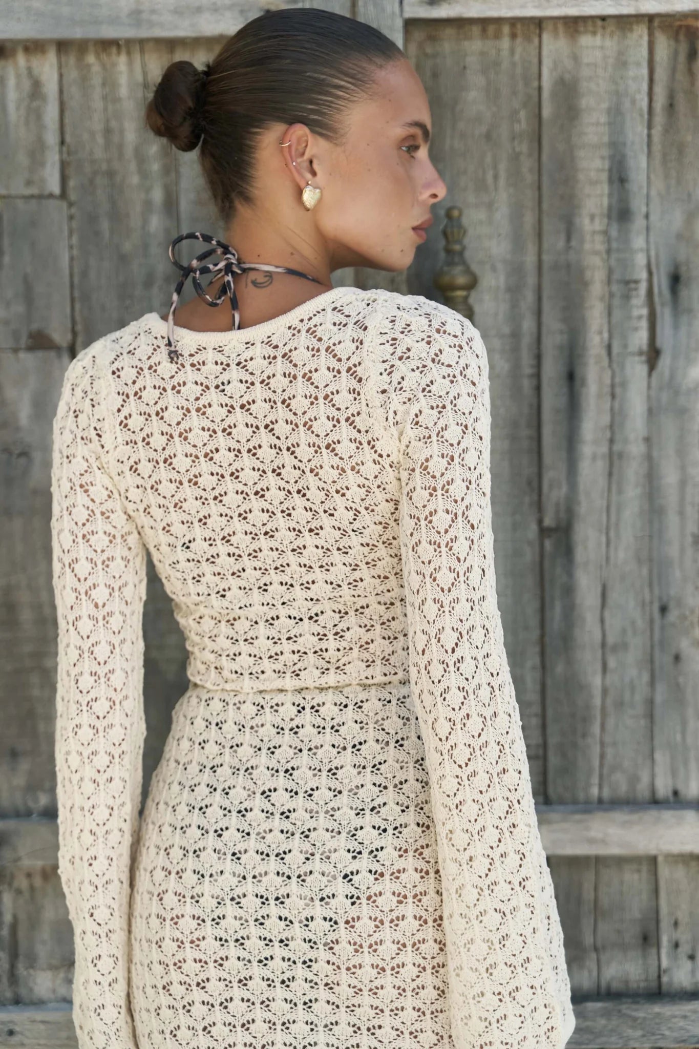 Mini-Strickkleid mit Bindedetail | beige