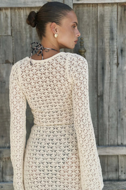 Mini-Strickkleid mit Bindedetail | beige