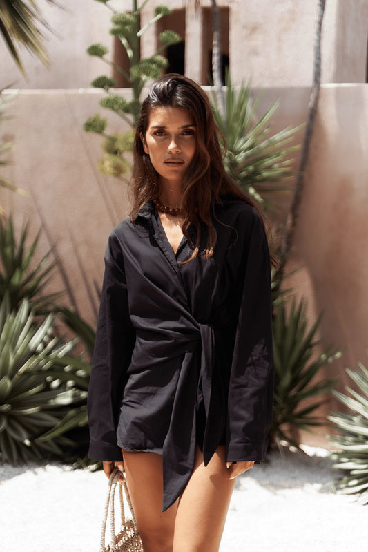 Bluse mit Bindedetail | schwarz