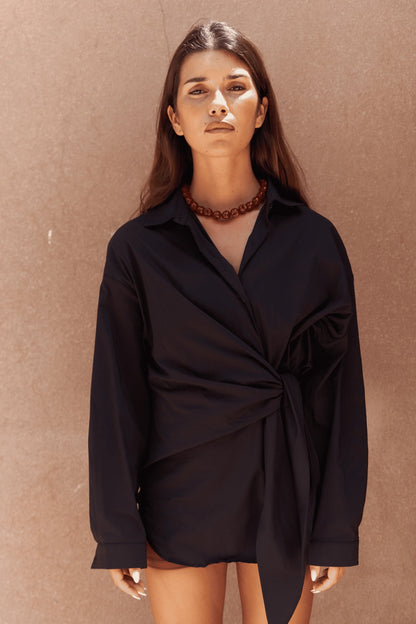 Bluse mit Bindedetail | schwarz