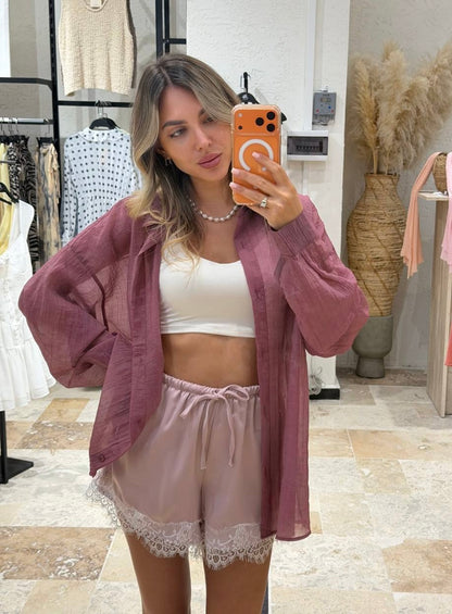 Satin-Shorts mit Spitze | pink