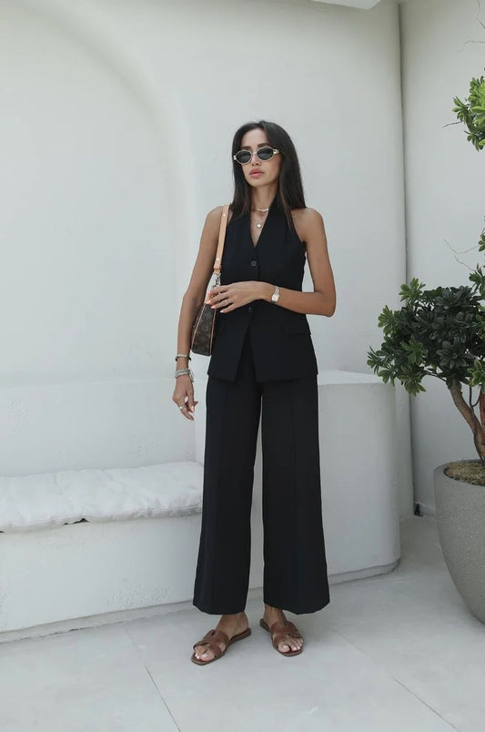 Solé Set - rückenfreies Top & Stoffhose | schwarz