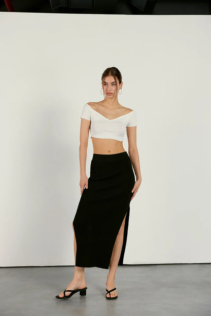Crop-Top mit Rib Muster | weiss