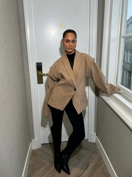 SORINE Blazer in Wildlederoptik | beige